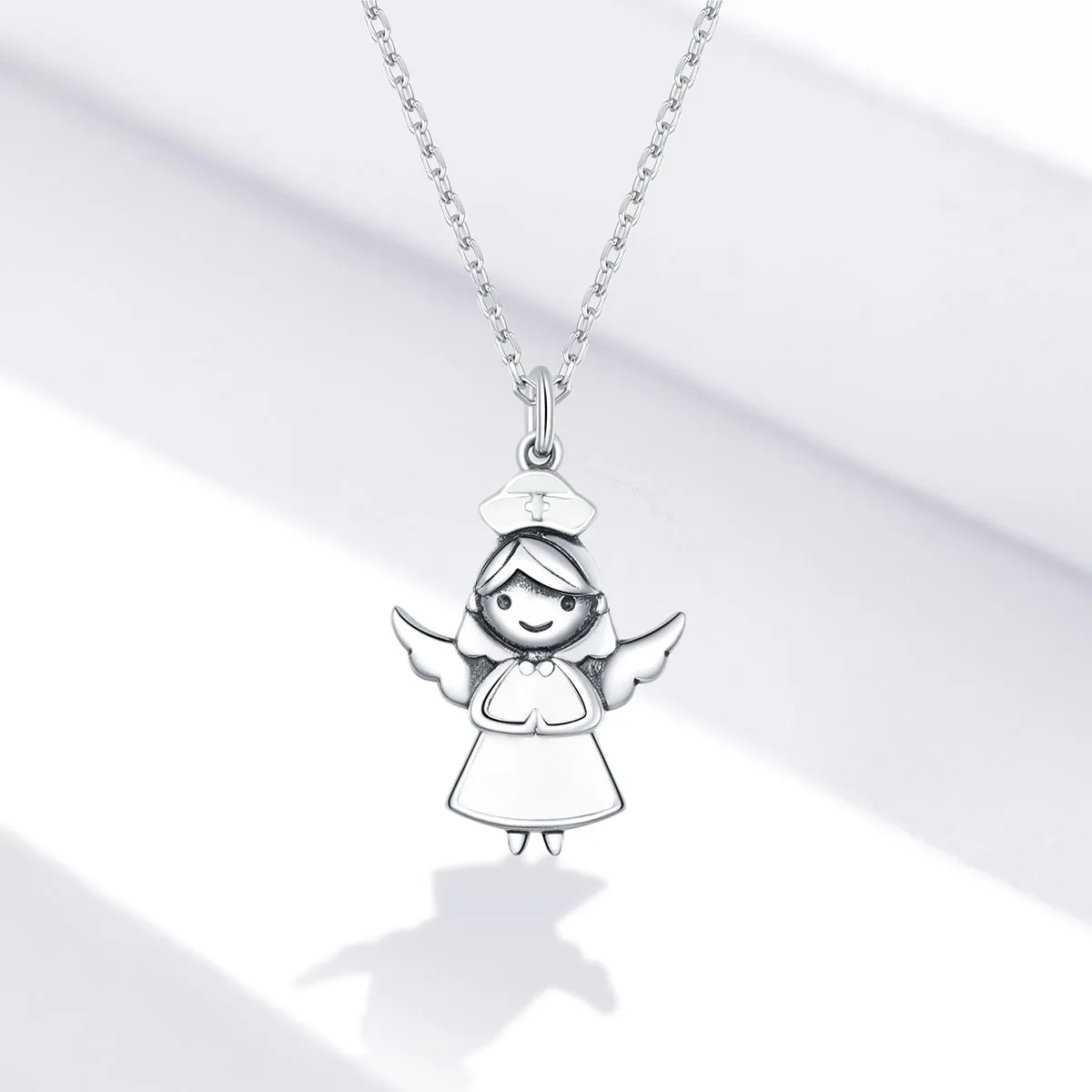 Pandora Style Angel In White Pendant Necklace - SCN425