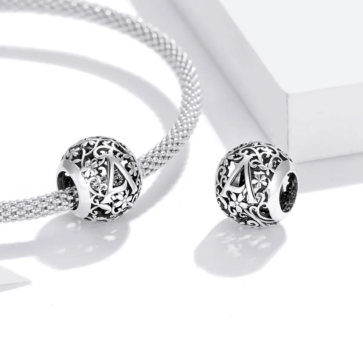 Pandora Style Openwork Flower Letter A Charm - SCC1444-A