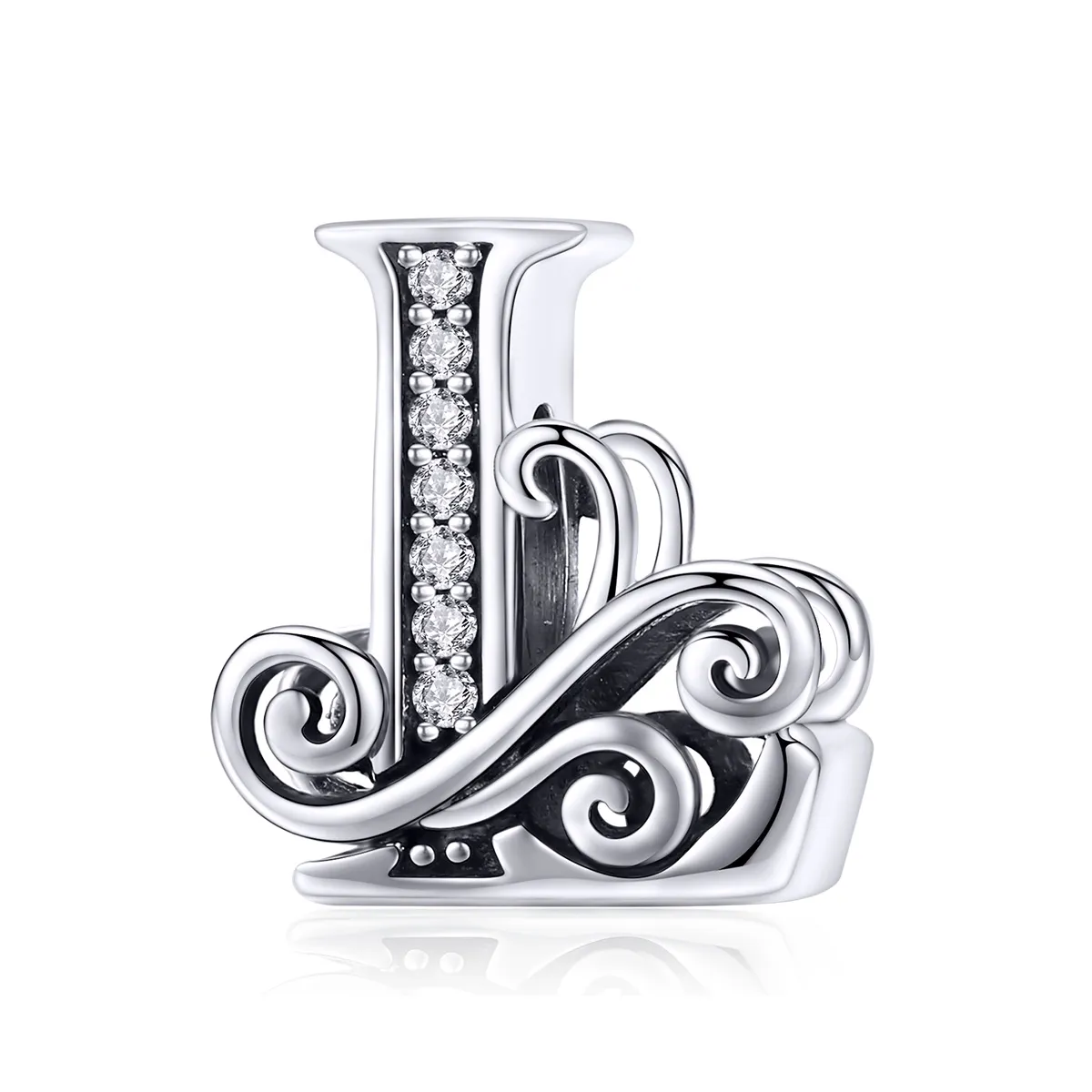 Pandora Style Sparkling Pavé Flower Letter L Charm - BSC030-L