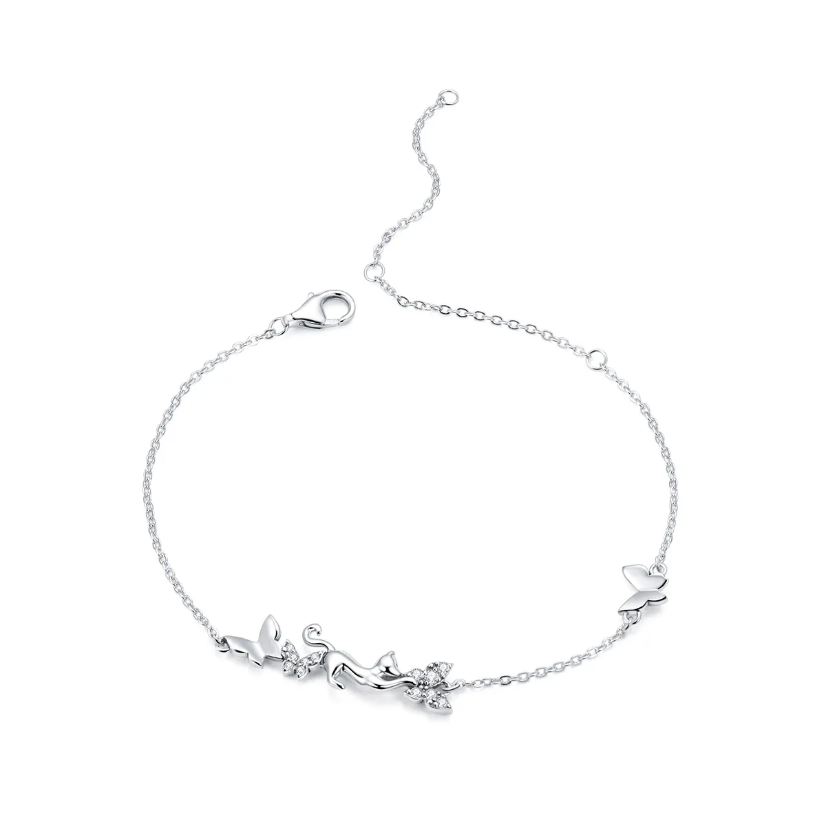 Pandora Style Silver Cat & Butterflies bracelet - SCB195