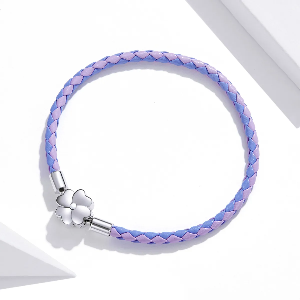 Pandora Style Silver Lucky Clover Leather bracelet - SCB214