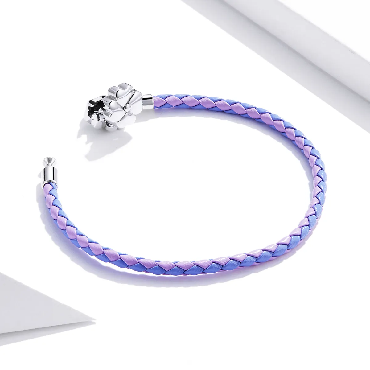 Pandora Style Silver Lucky Clover Leather bracelet - SCB214