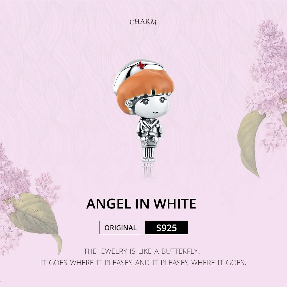 Pandora Style Silver Angel In White Nurse Rn Charm - SCC1548