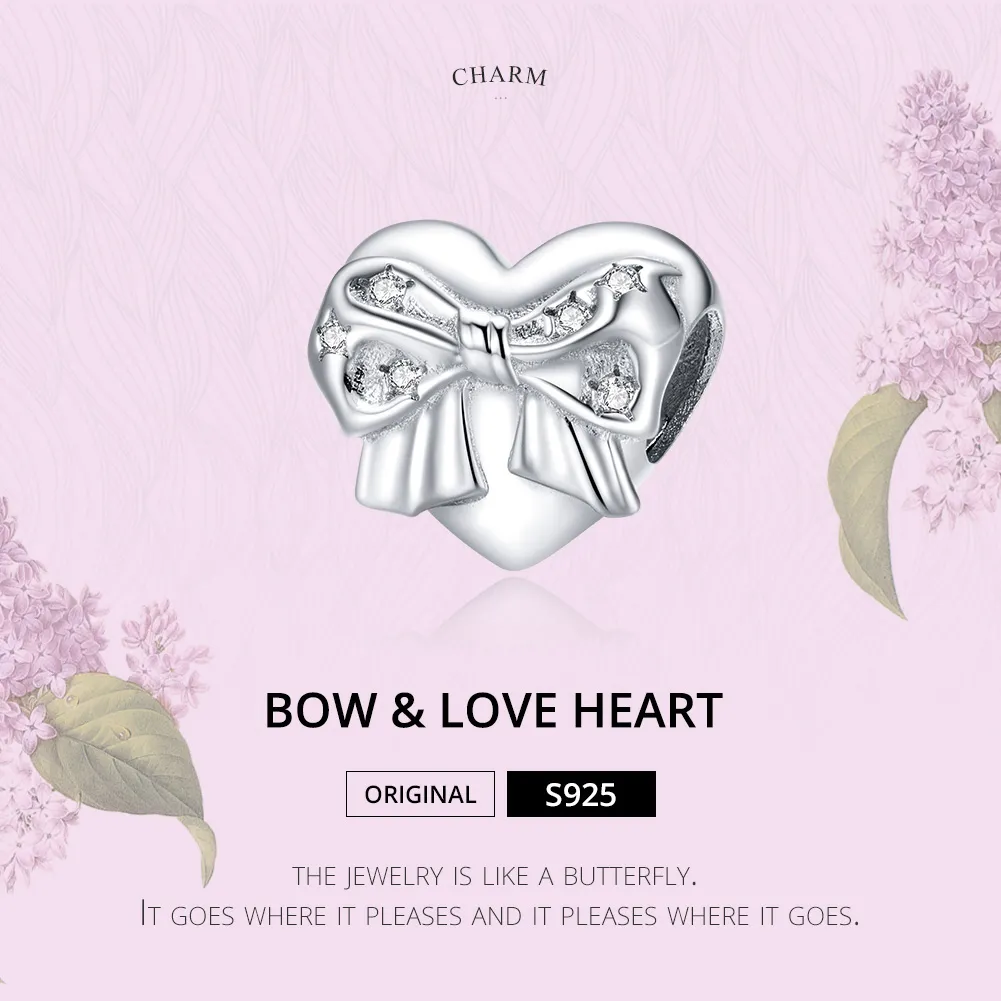 Pandora Style Silver Bow & Love Heart Charm - BSC381