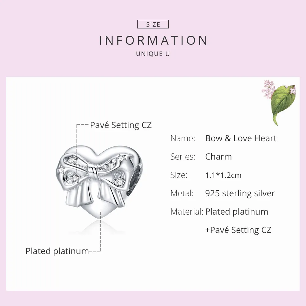 Pandora Style Silver Bow & Love Heart Charm - BSC381