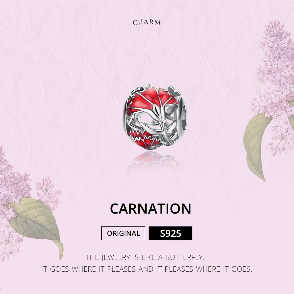 Pandora Style Silver Carnation Charm - BSC097
