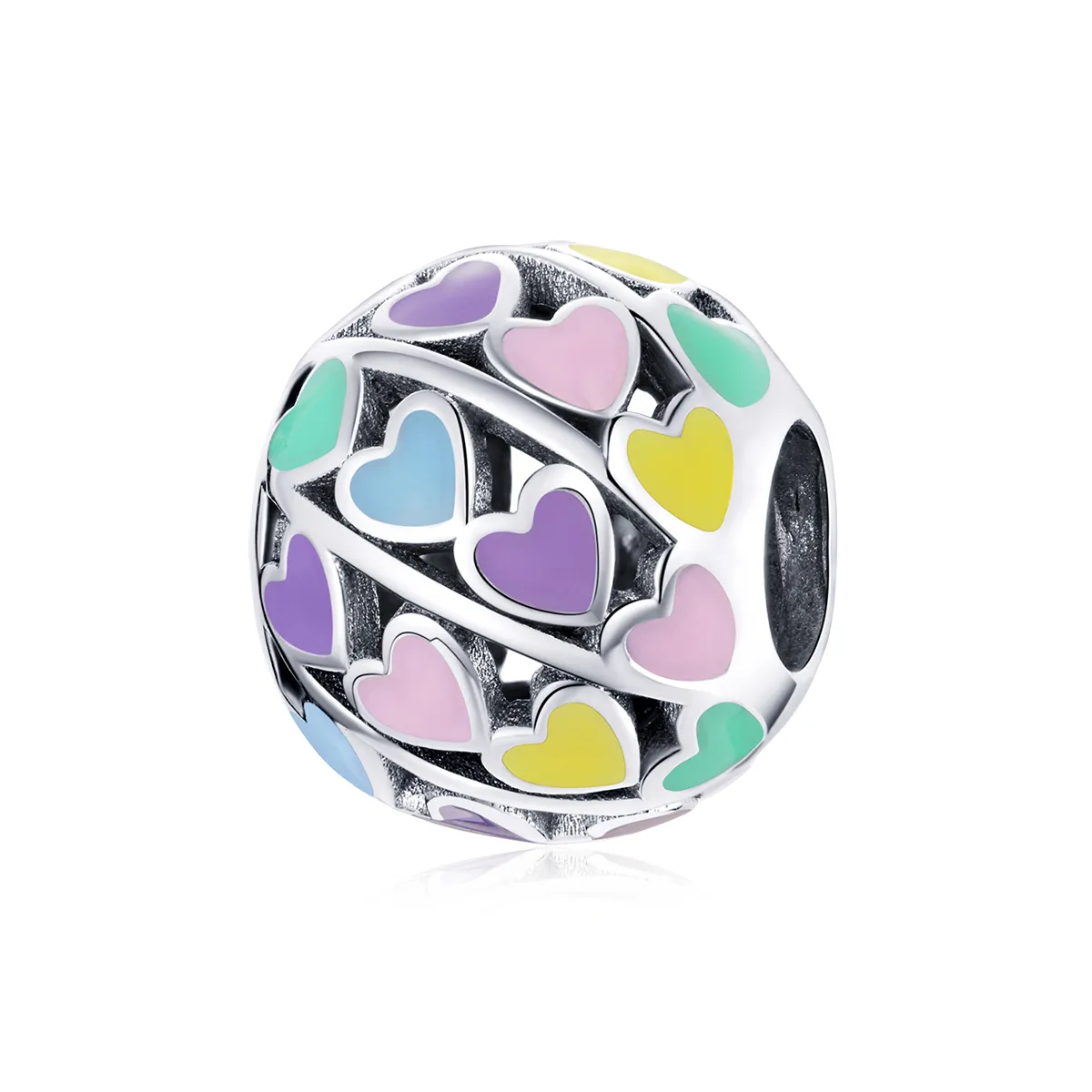 Pandora Style Silver Colorful Hearts Charm - SCC1758