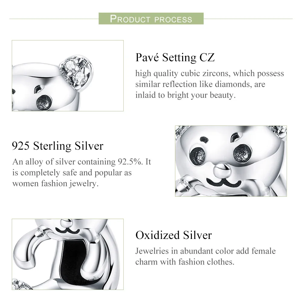 Pandora Style Silver Cute Bear Charm - SCC984