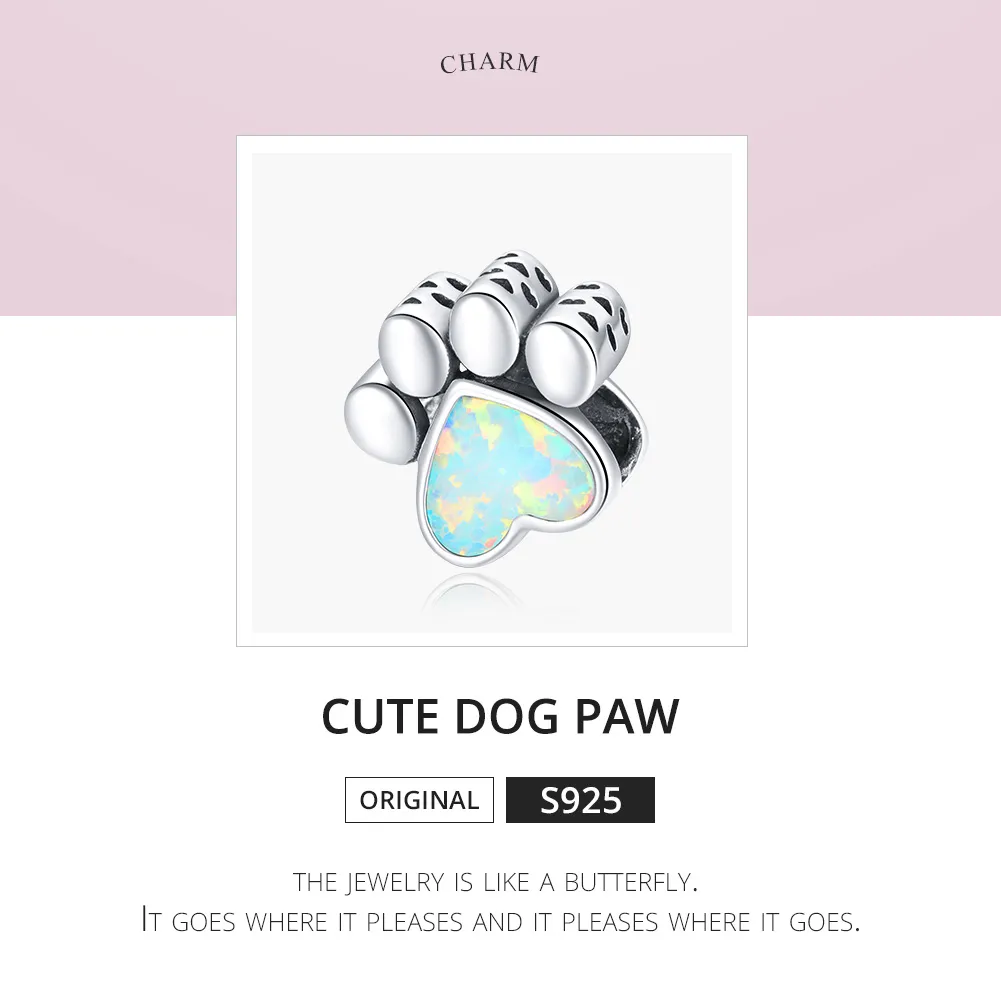 Pandora Style Silver Cute Dog Paw Charm - SCC1676