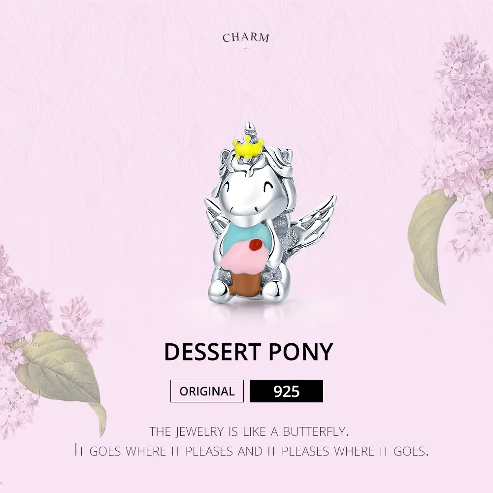 Pandora Style Silver Dessert Unicorn Charm - SCC1872