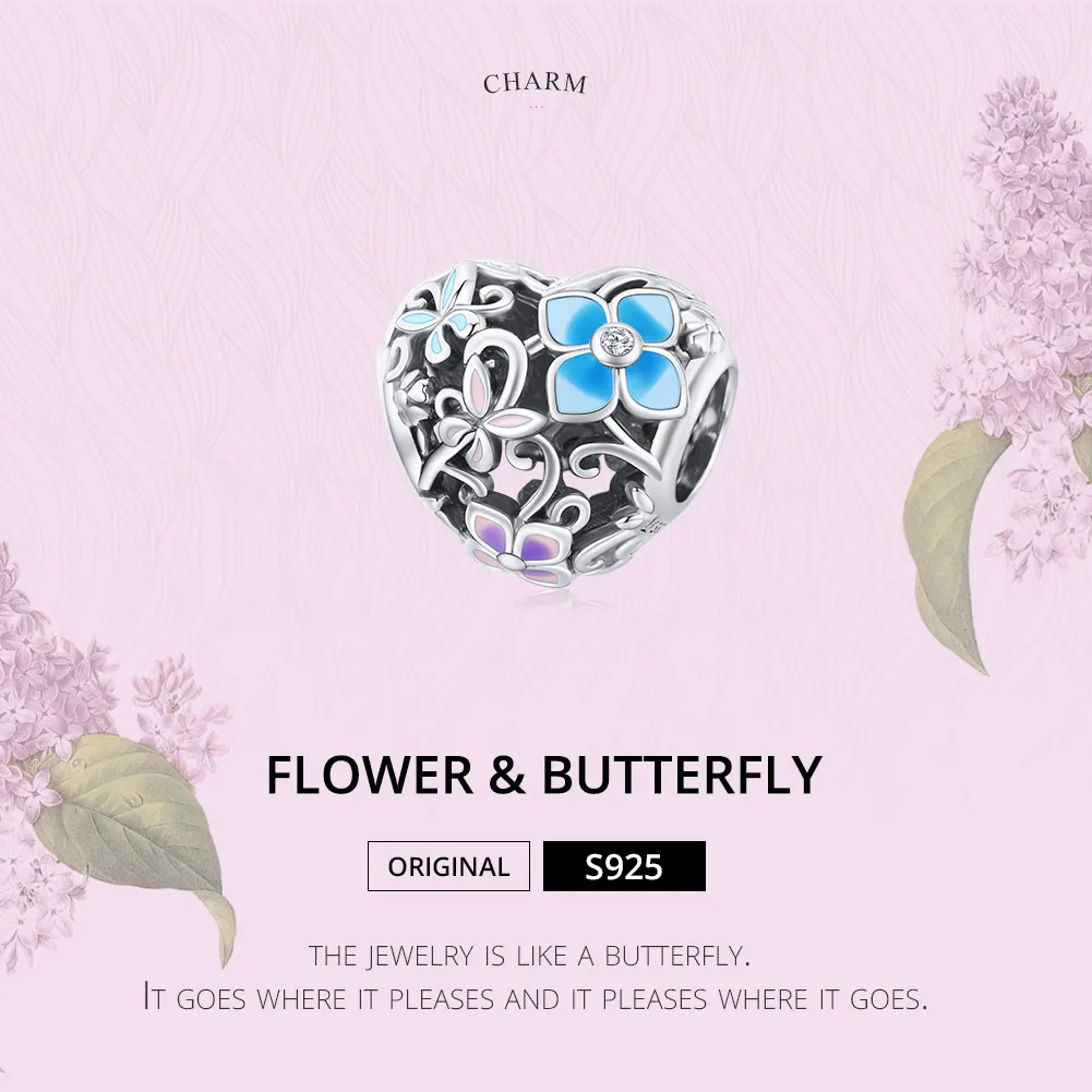 Pandora Style Silver Flowers And Butterflies Charm - SCC1836