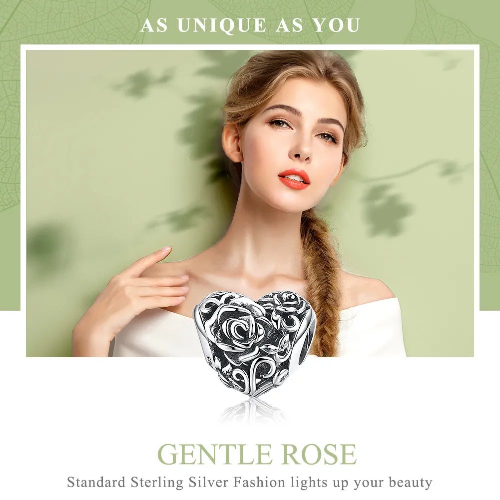 Pandora Style Silver Gentle Rose Charm - SCC790