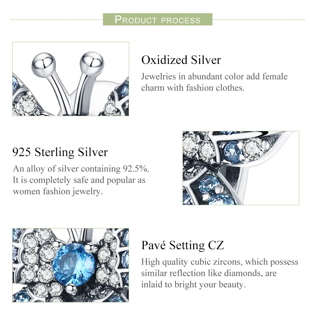 Pandora Style Silver Glitter Butterfly Charm - BSC061