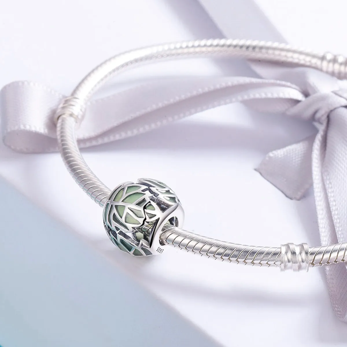 Pandora Style Silver Green Leaves Are In Love Charm - SCC524