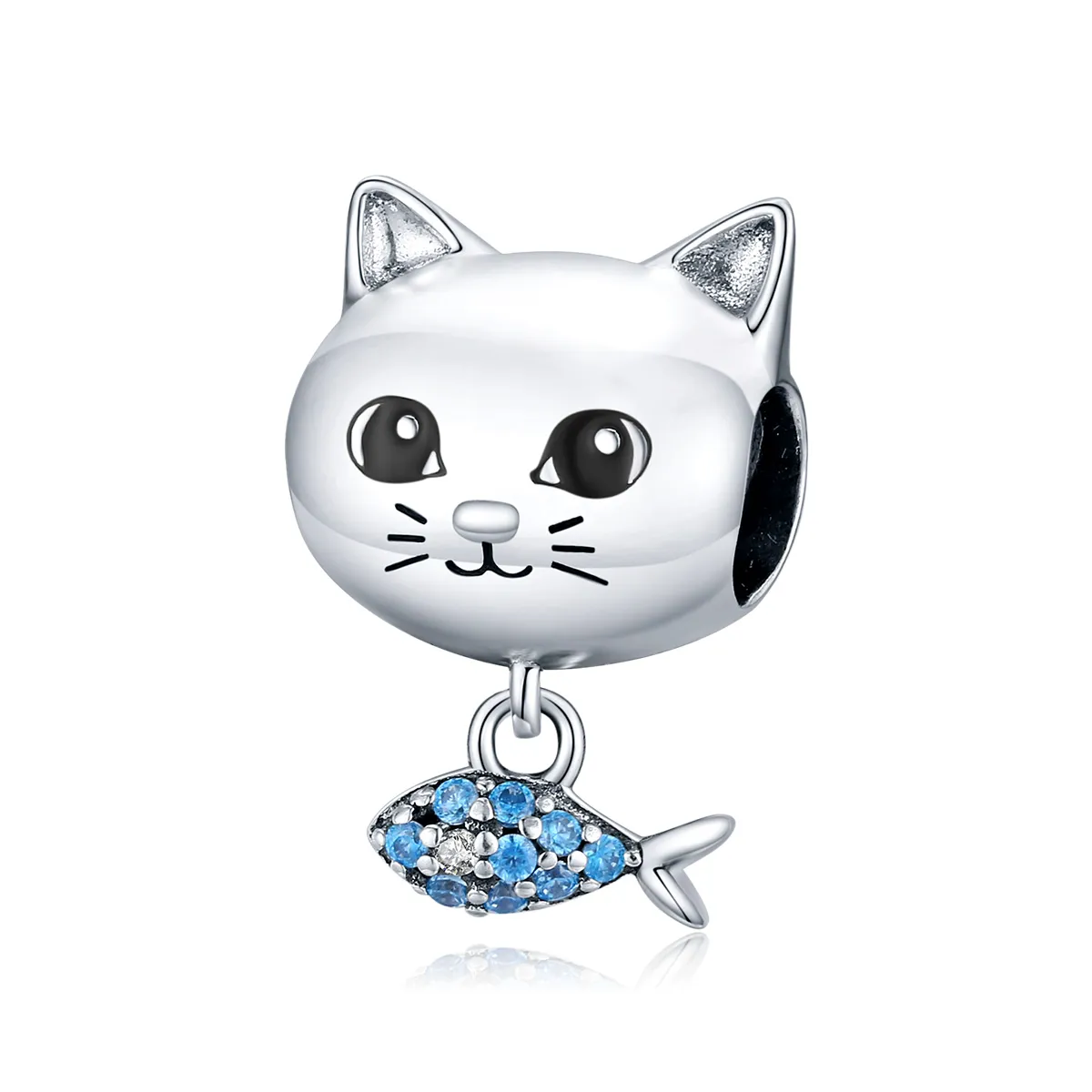 Pandora Style Silver Kitty Love Fish Charm - BSC226