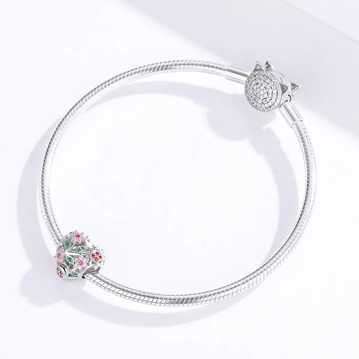 Pandora Style Silver Ladybug & Flowers Charm - BSC117