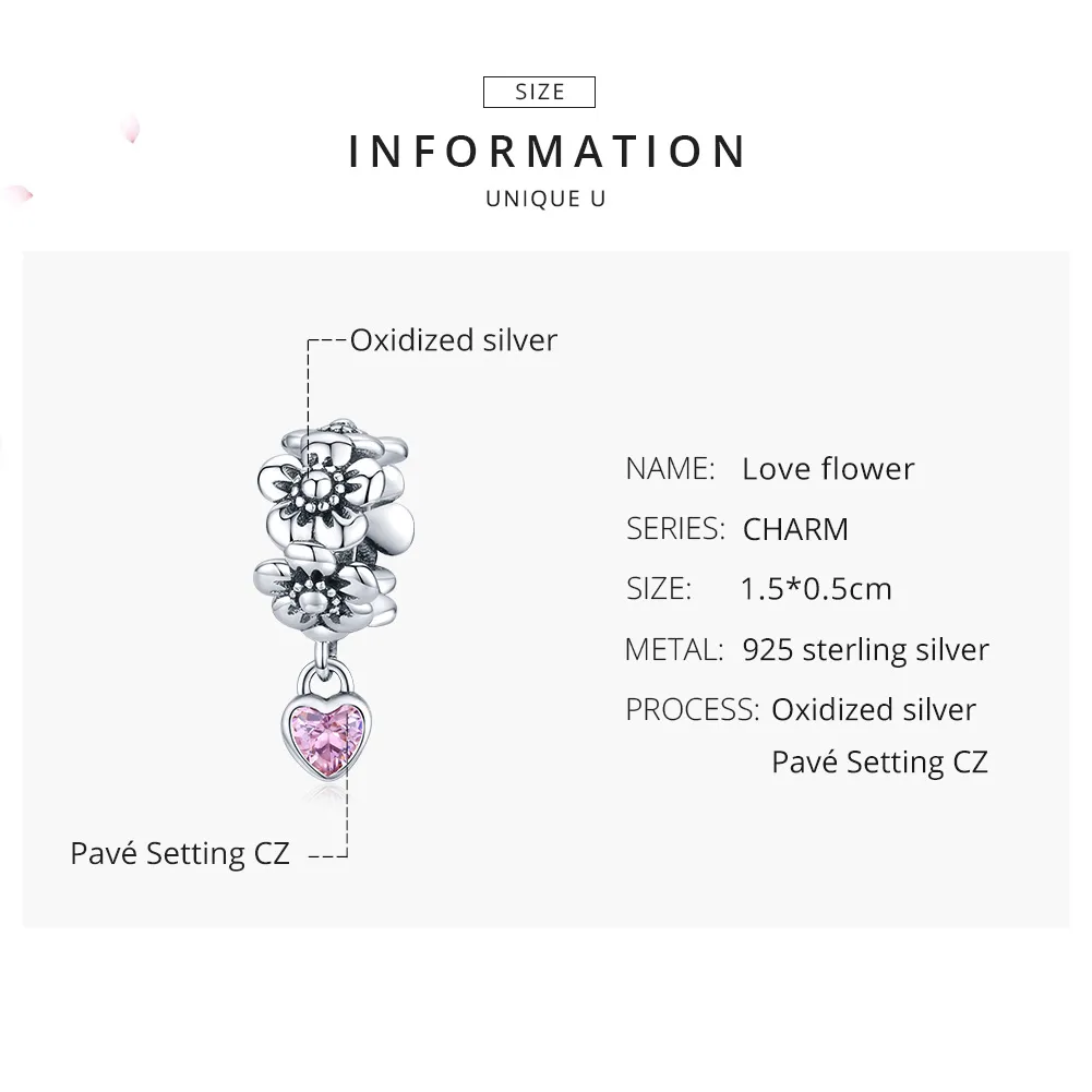Pandora Style Silver Love Flower Charm - SCC1485