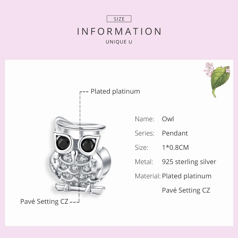 Pandora Style Silver Owl Charm - BSC124