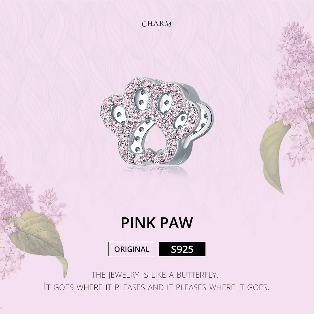 Pandora Style Silver Pink Paw Charm - BSC164