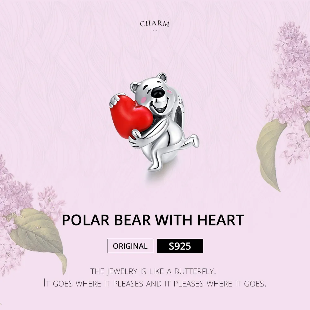 Pandora Style Silver Polar Bear With Heart Charm - SCC1610