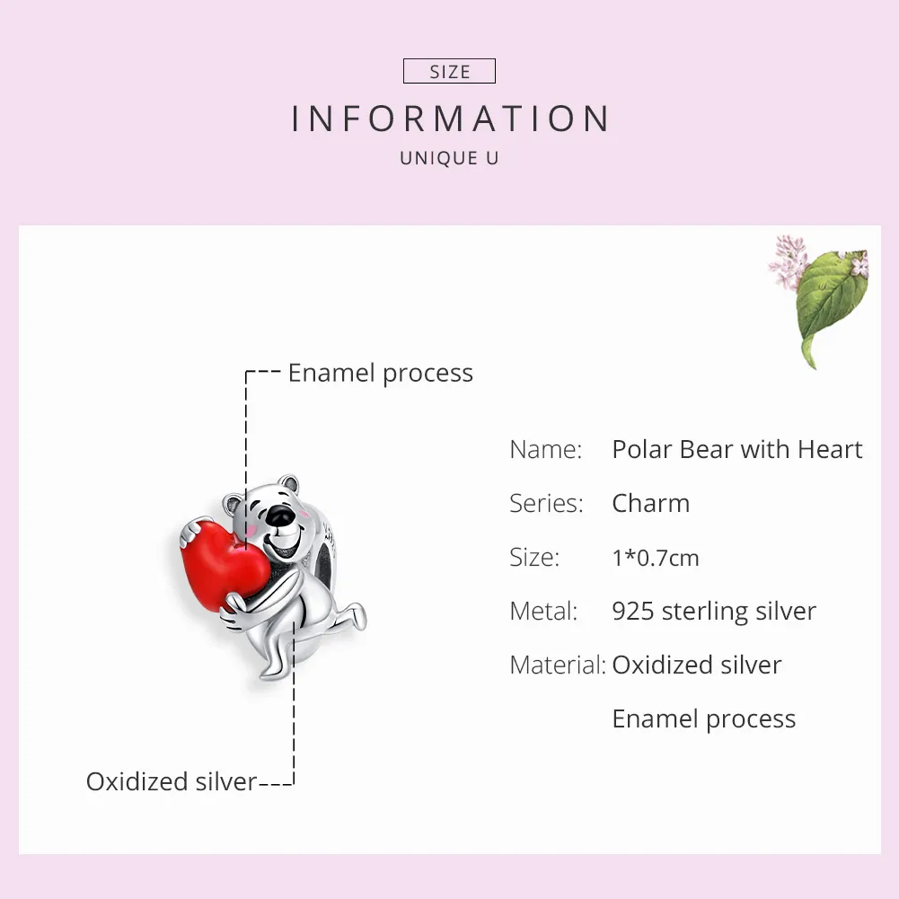 Pandora Style Silver Polar Bear With Heart Charm - SCC1610