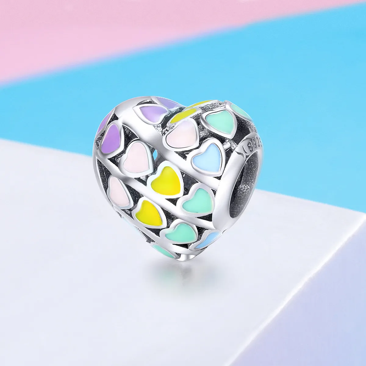 Pandora Style Silver Rainbow Heart Charm - SCC902