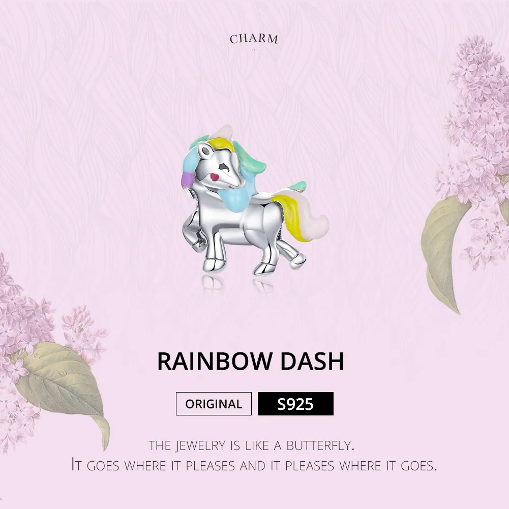Pandora Style Silver Rainbow unicorn Charm - SCC1500