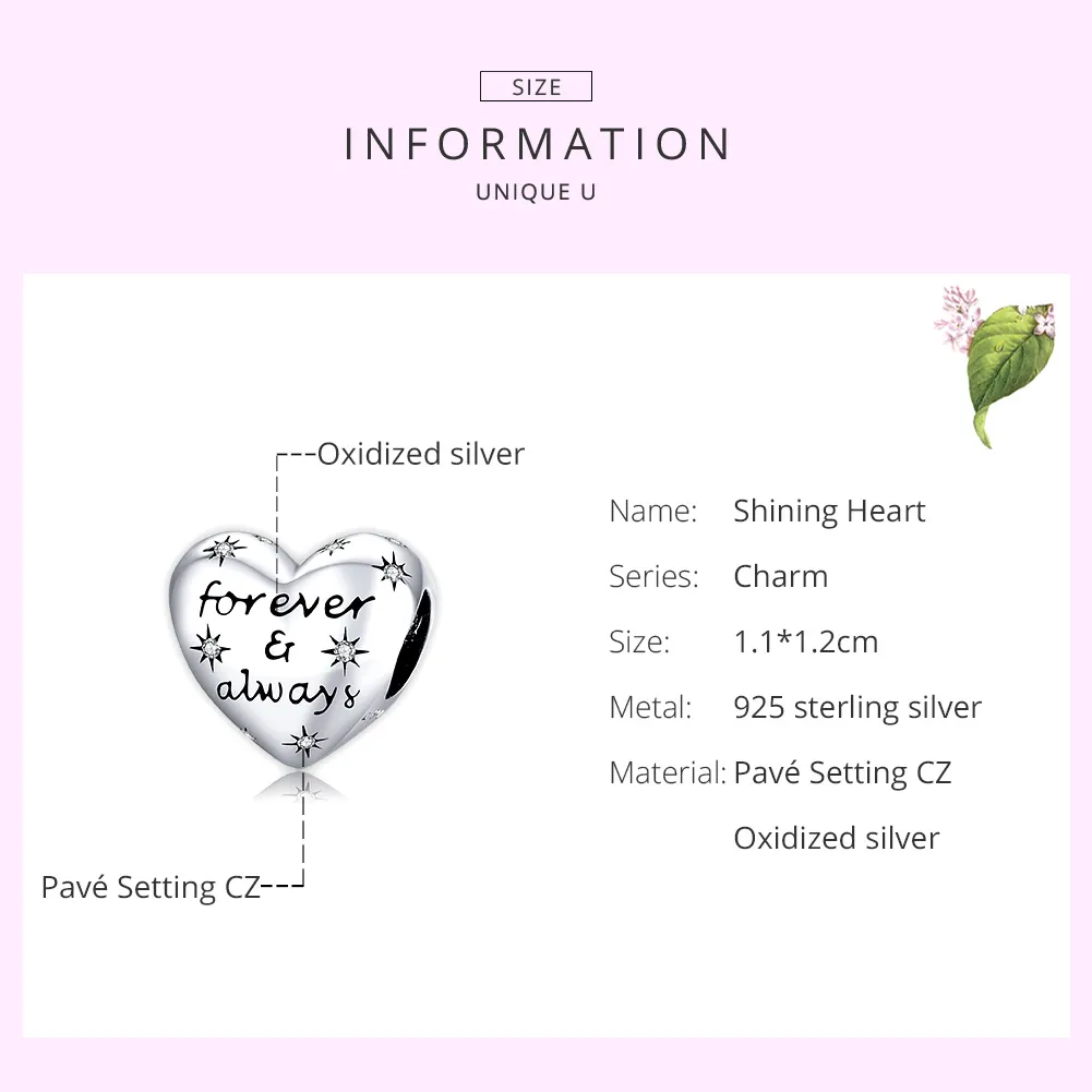Pandora Style Silver Shining Heart Charm - SCC1735