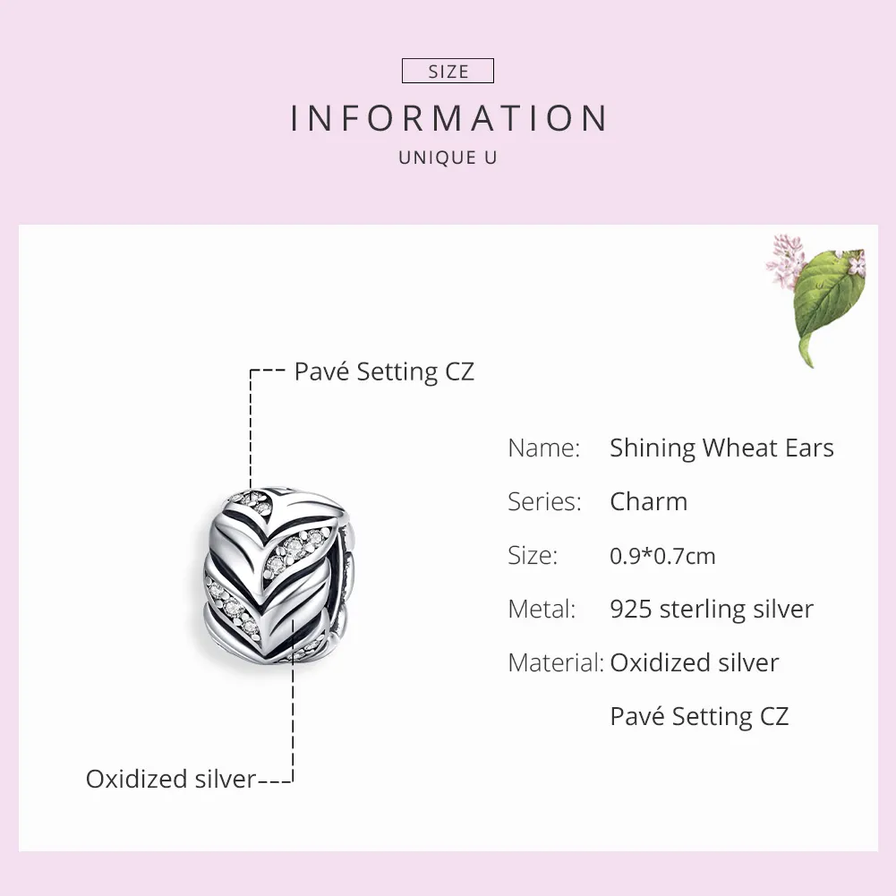 Pandora Style Silver Shining Wheat Ears Charm - SCC1614