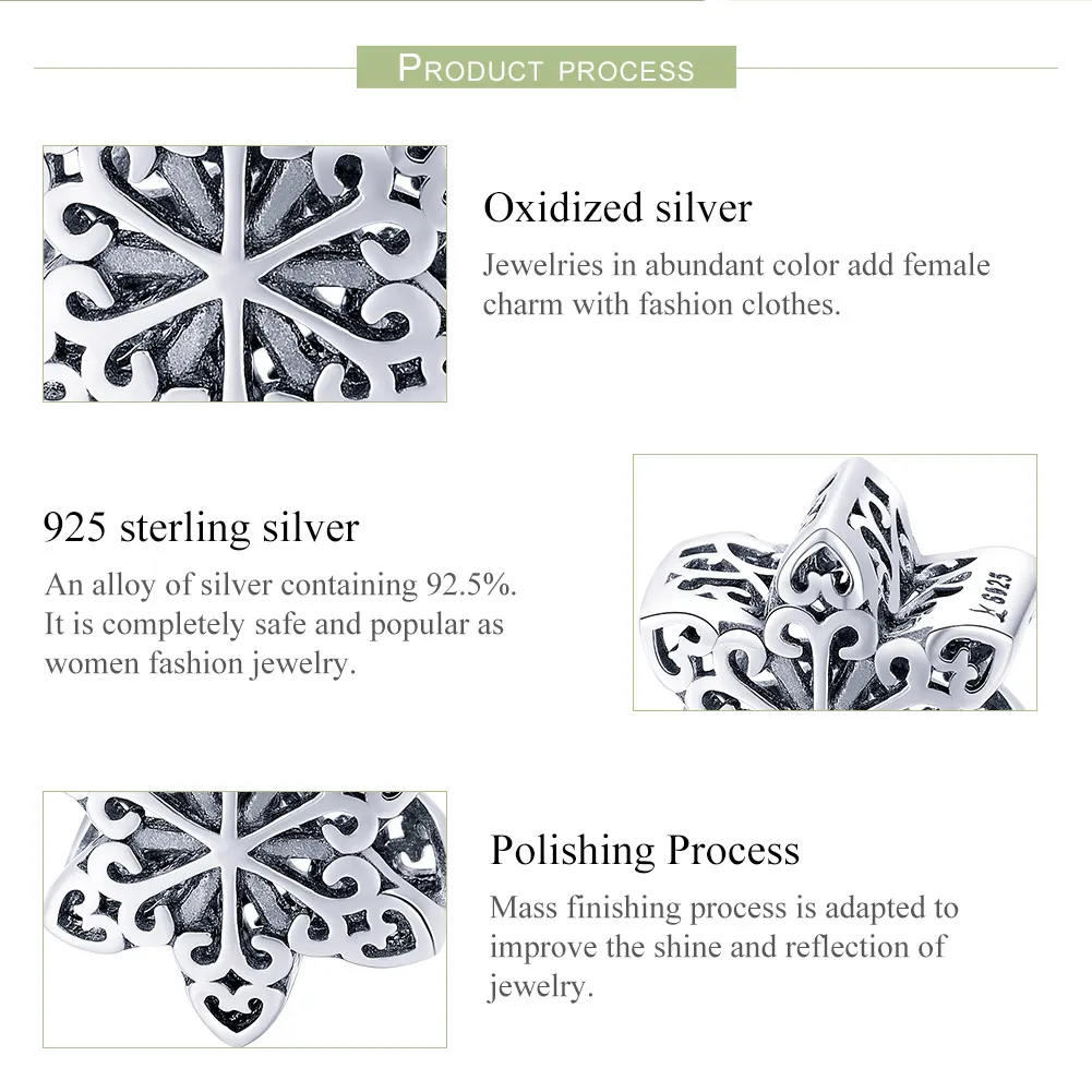 Pandora Style Silver Sparkling Snowflake Charm - SCC719