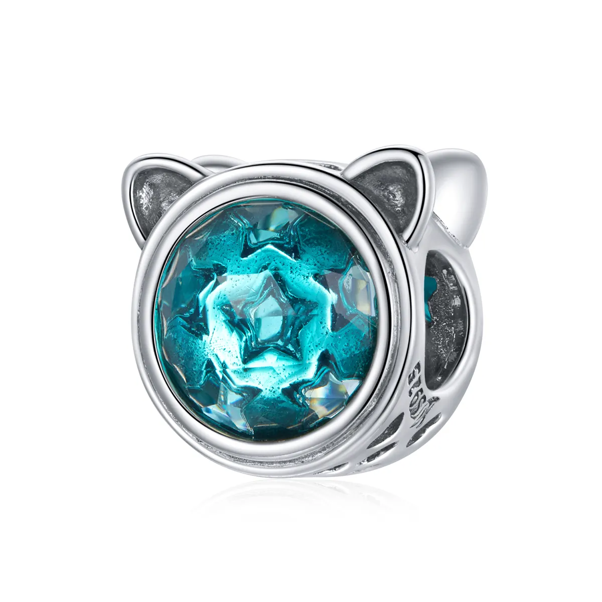 Pandora Style Silver Teal Cat Charm - SCC1800