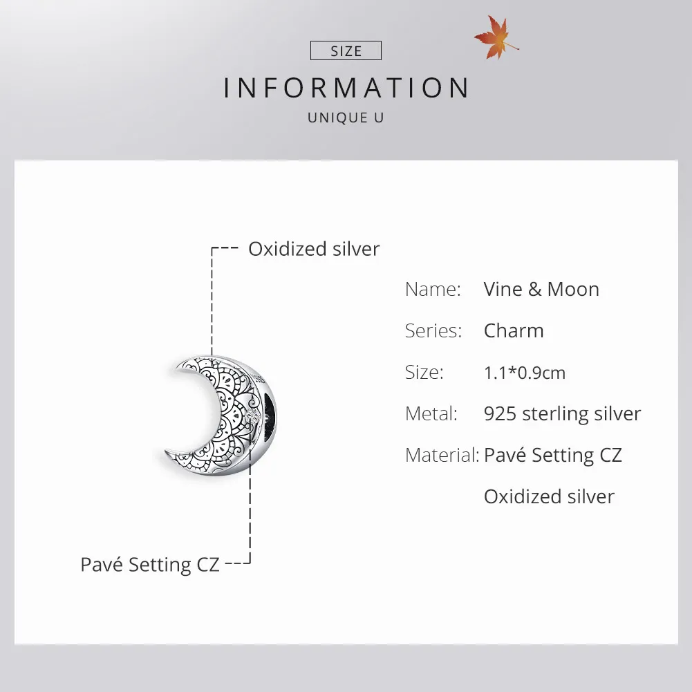 Pandora Style Silver Vine & Moon Charm - SCC1604