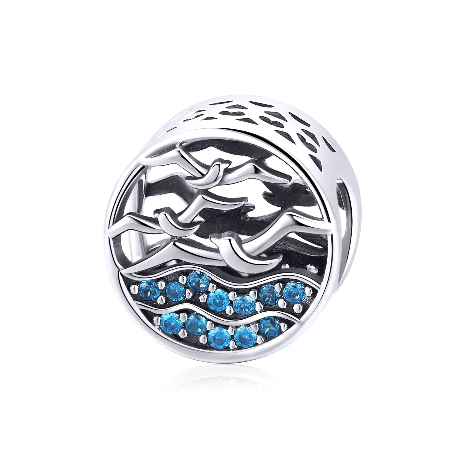 Pandora Style Silver Wave & Seagulls Charm - SCC1454