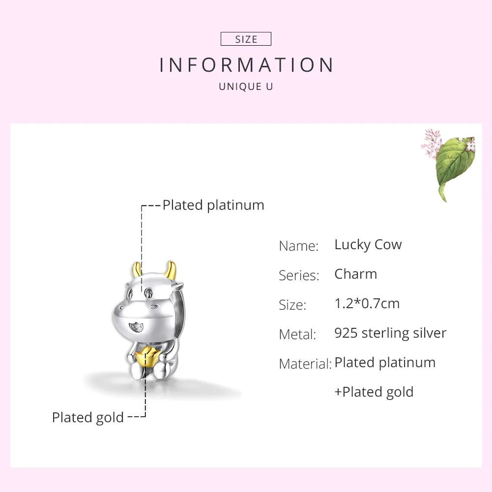 Pandora Style Two Tone Bicolor Lucky Cow Charm - SCC1709