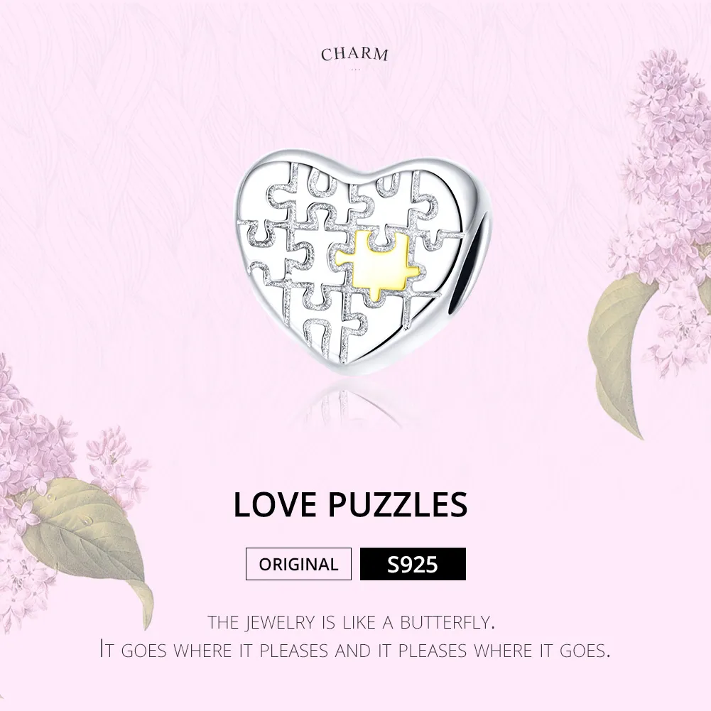 Pandora Style Two Tone Love Puzzles Charm - SCC1673