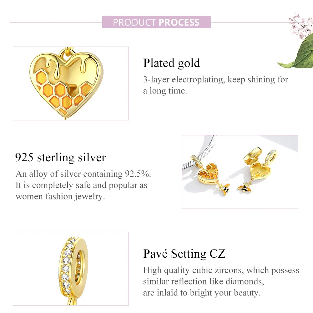 Pandora Style 18ct Gold Plated Love Honeycomb Dangle - SCC1714