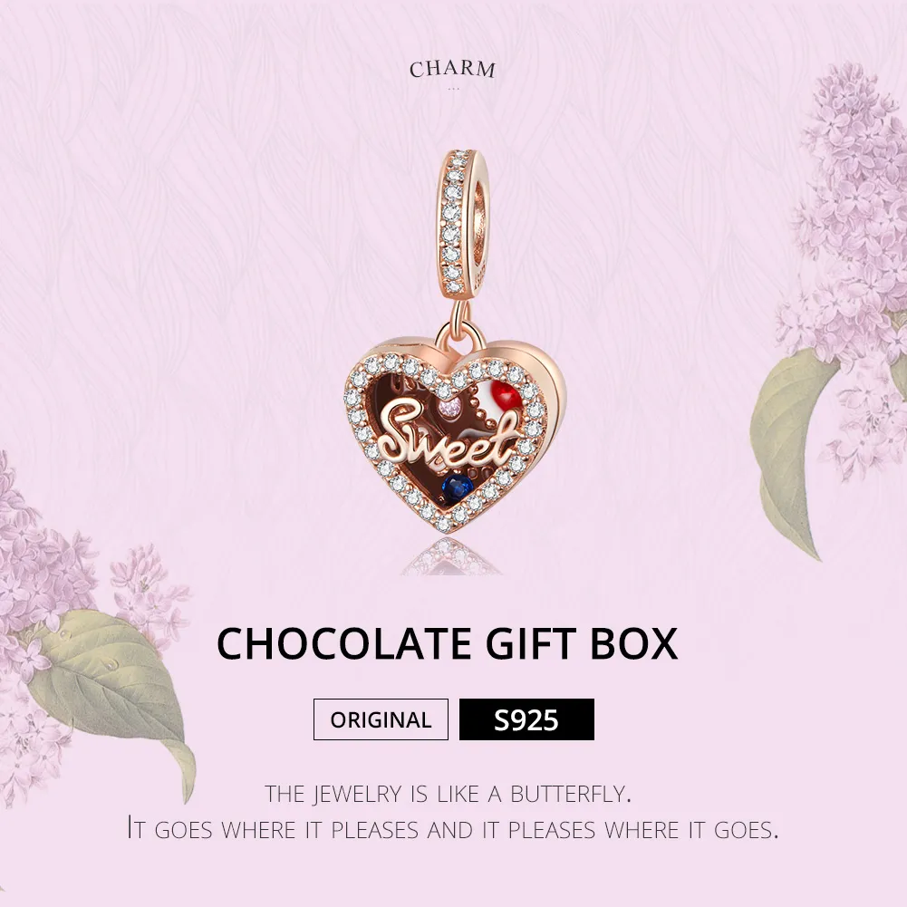 Pandora Style Rose Gold Chocolate Gift Box Dangle - SCC1670