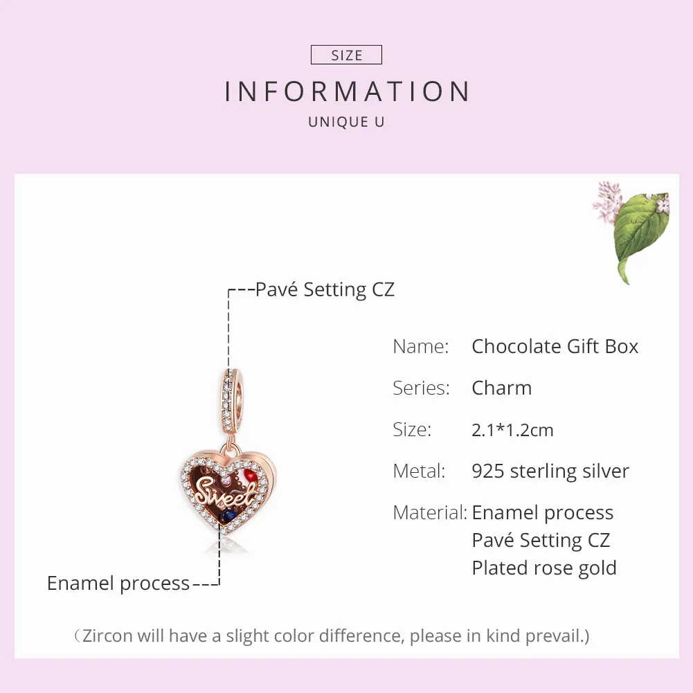 Pandora Style Rose Gold Chocolate Gift Box Dangle - SCC1670
