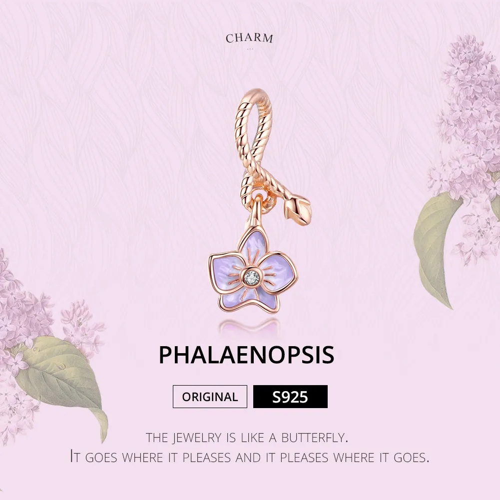 Pandora Style Rose Gold Orchid Dangle - BSC287