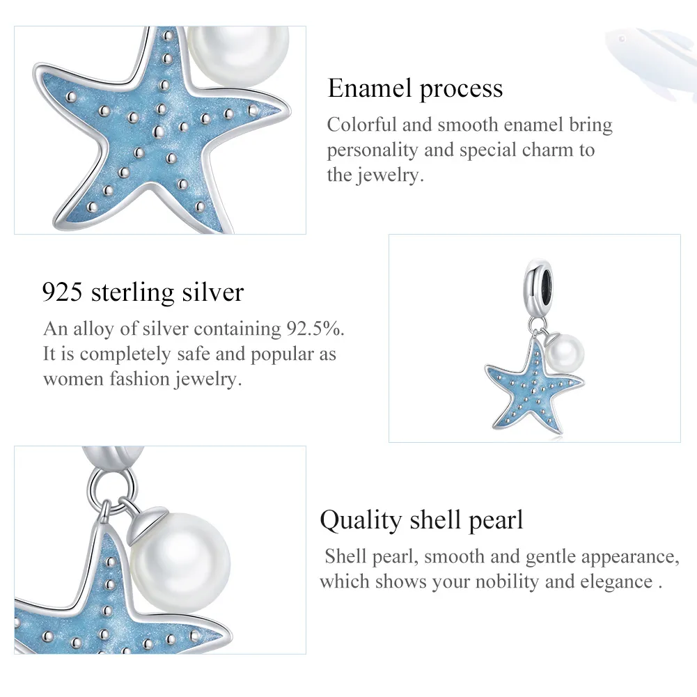 Pandora Style Silver Blue Starfish Dangle - SCC1807