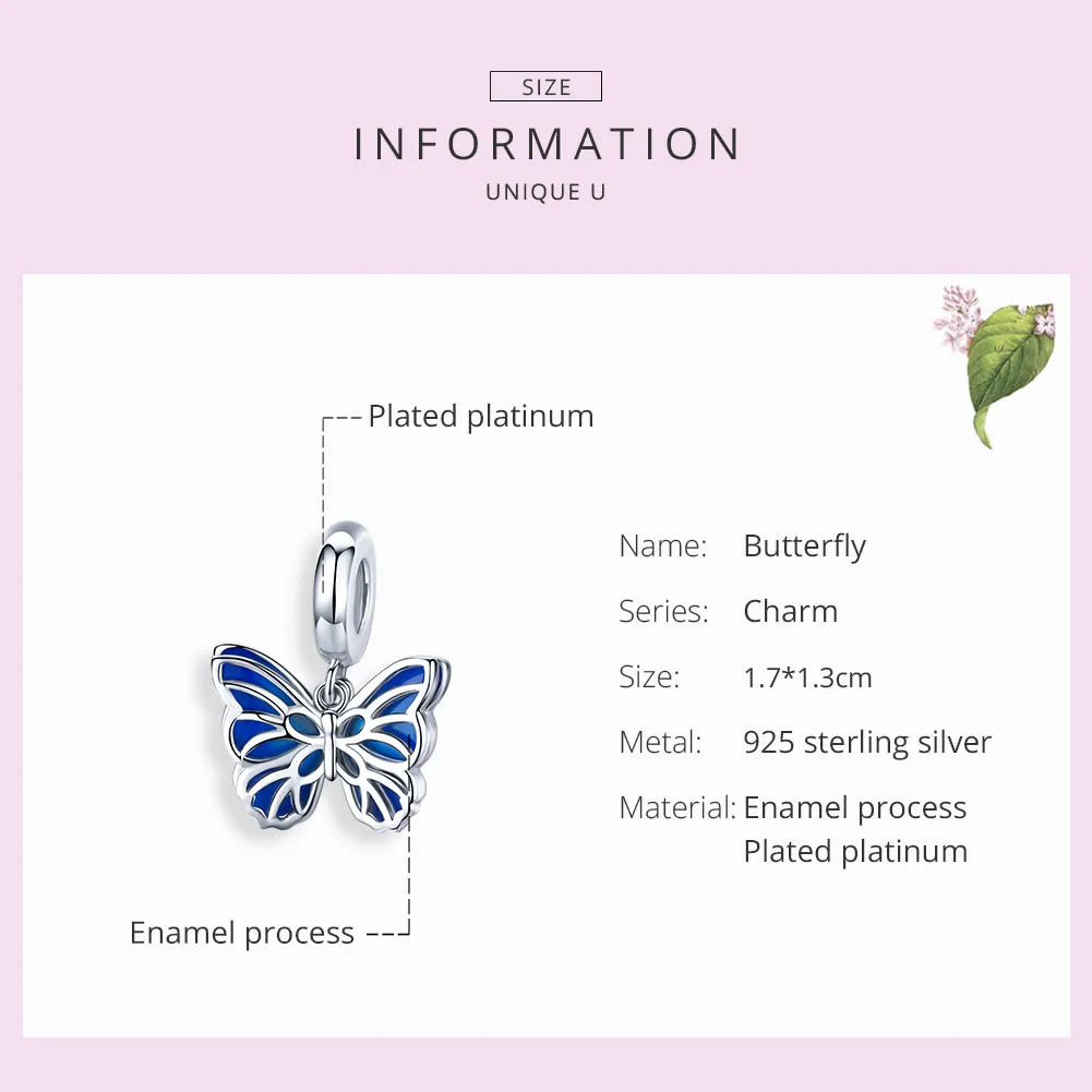Pandora Style Silver Butterfly Dangle - BSC149
