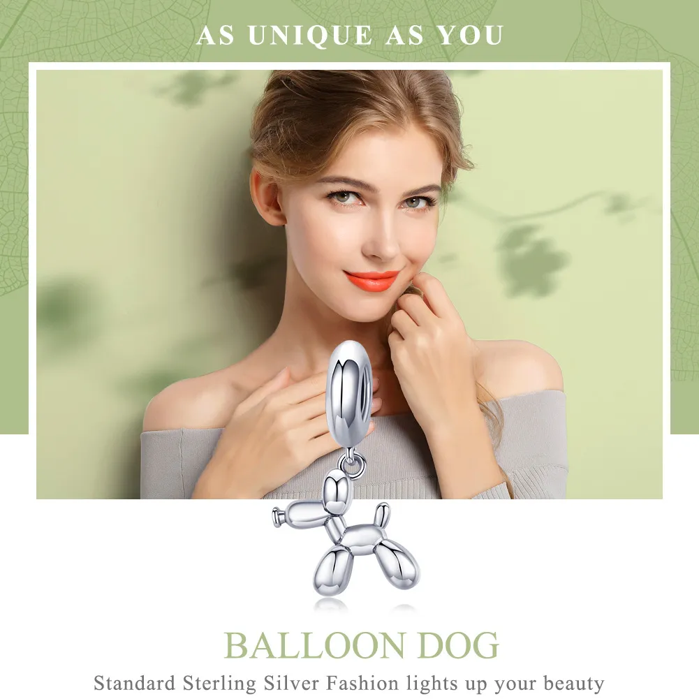 Pandora Style Silver Cute Balloon Dog Dangle - SCC981