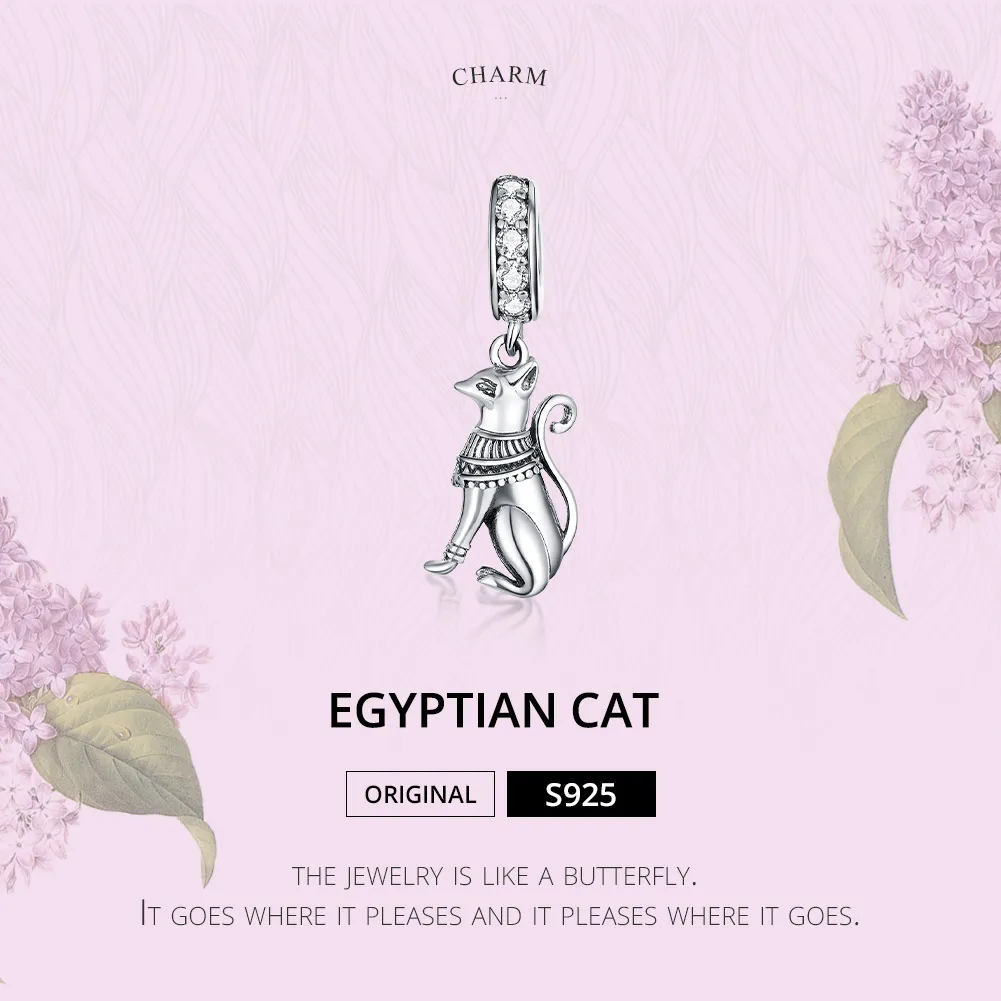 Pandora Style Silver Egyptian Cat Dangle - SCC1505