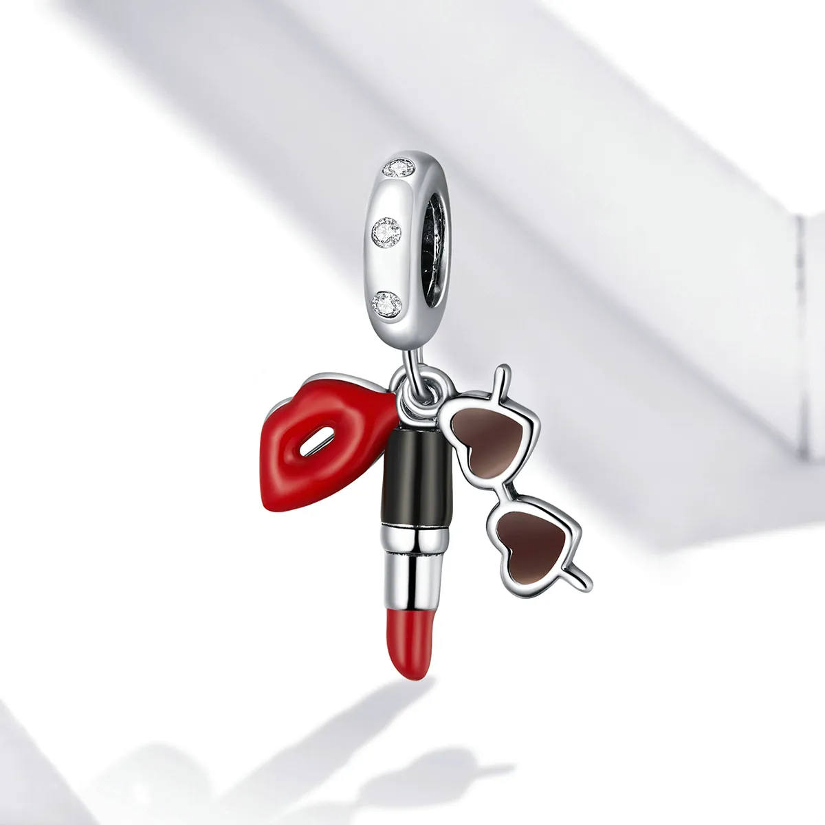 Pandora Style Silver Lipstick And Sunglasses Dangle - BSC346