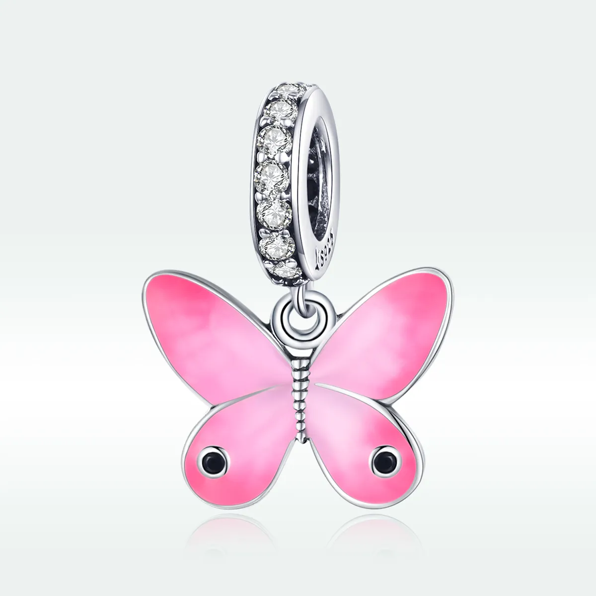 Pandora Style Silver Pink Butterfly Dangle - SCC1728