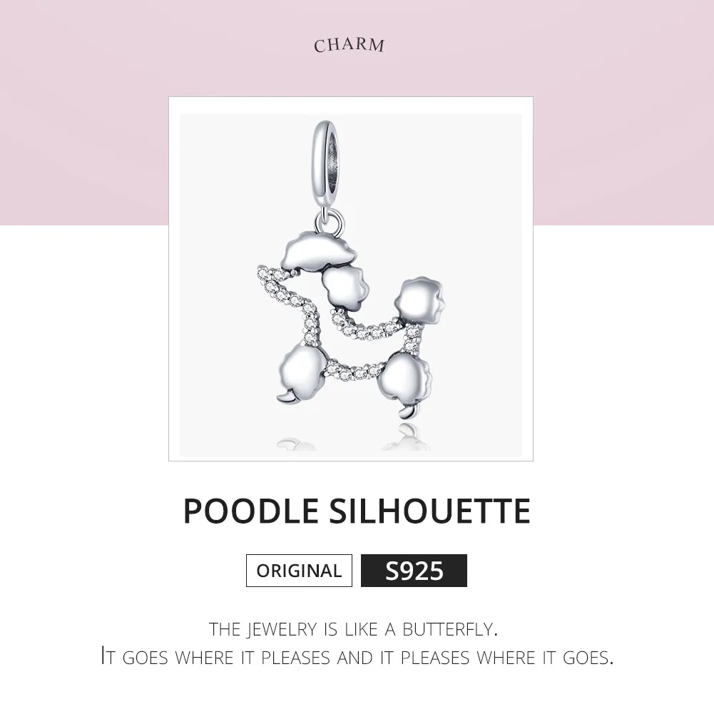 Pandora Style Silver Poodle Silhouette Dangle - SCC1681
