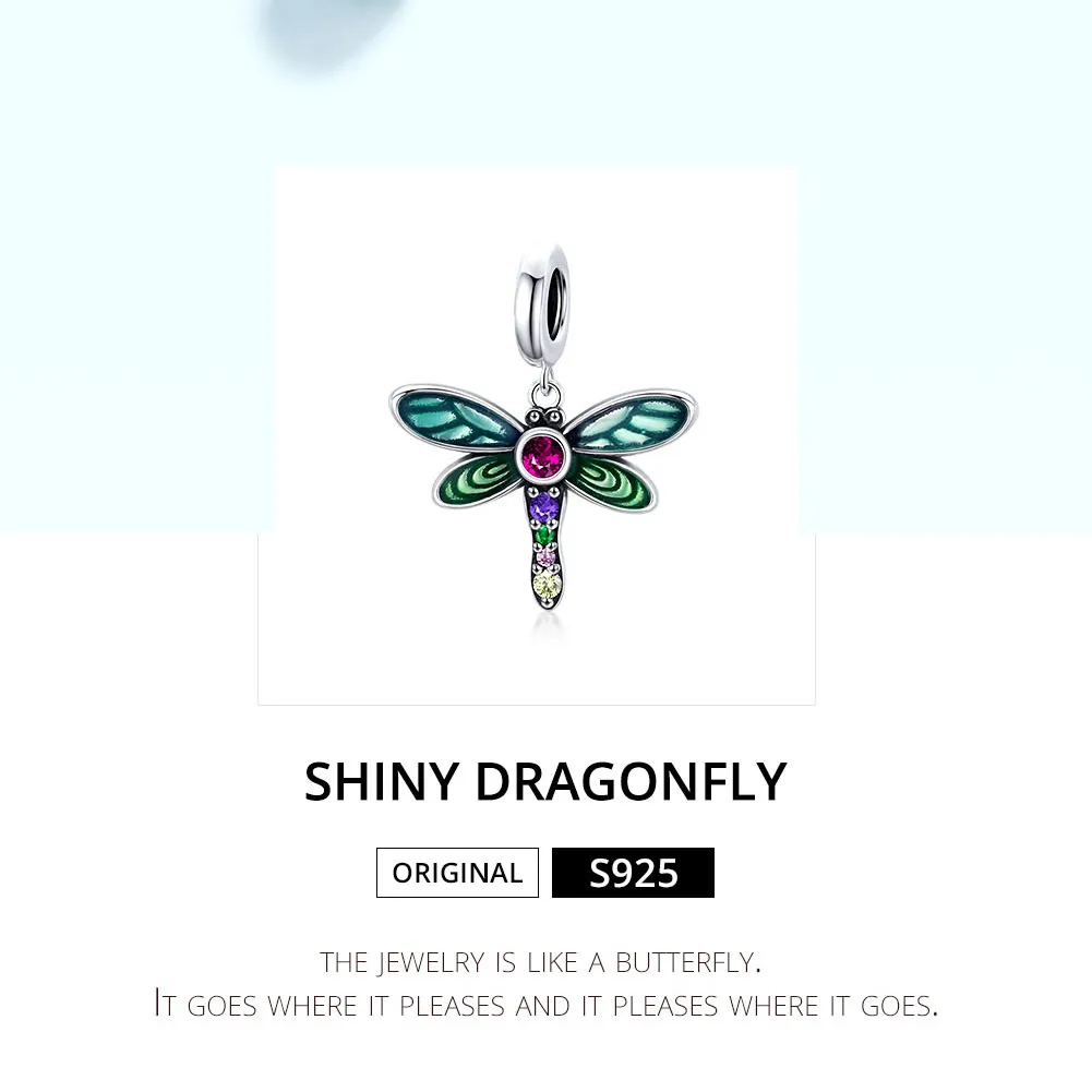 Pandora Style Silver Shiny Dragonfly Dangle - SCC1706