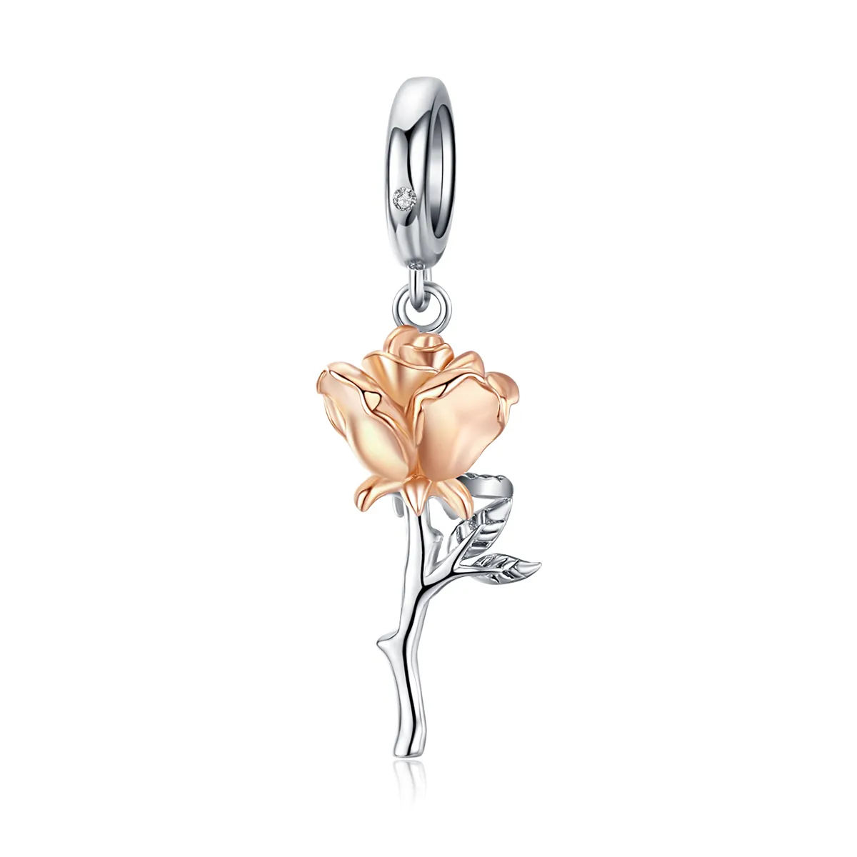 Pandora Style Two Tone Bicolor Lover Rose Two Color Flowers Dangle - BSC145
