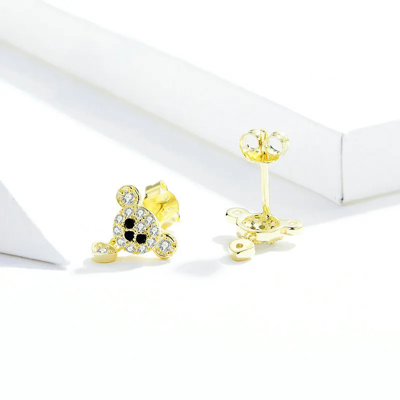 Pandora Style 18ct Gold Plated Cute Bear Stud Earrings - SCE788