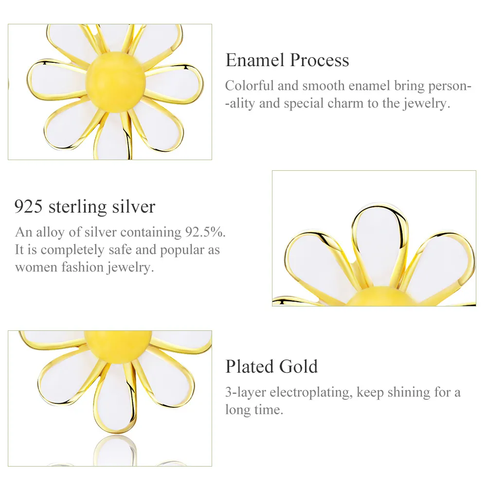 Pandora Style 18ct Gold Plated Daisy Stud Earrings - BSE203